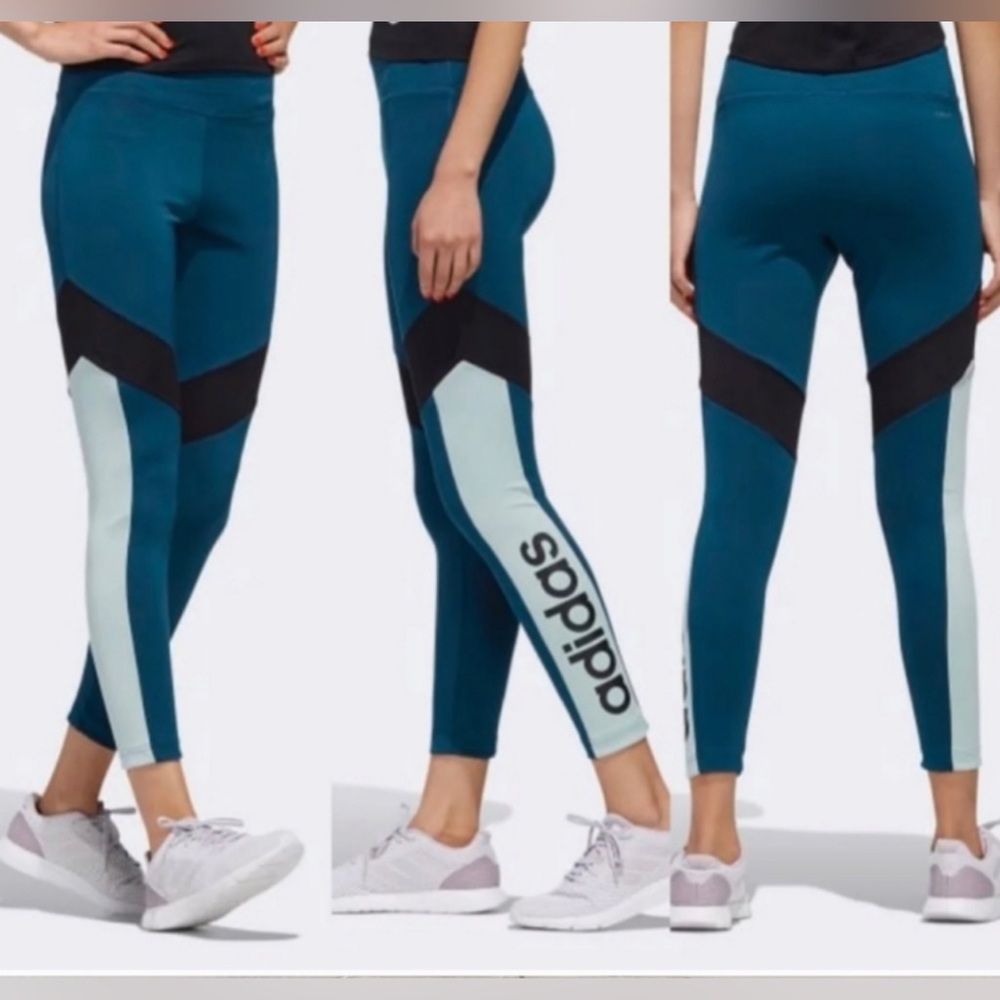 Adidas Climalite Teal /Black Colorblock Performance Leggings, Small